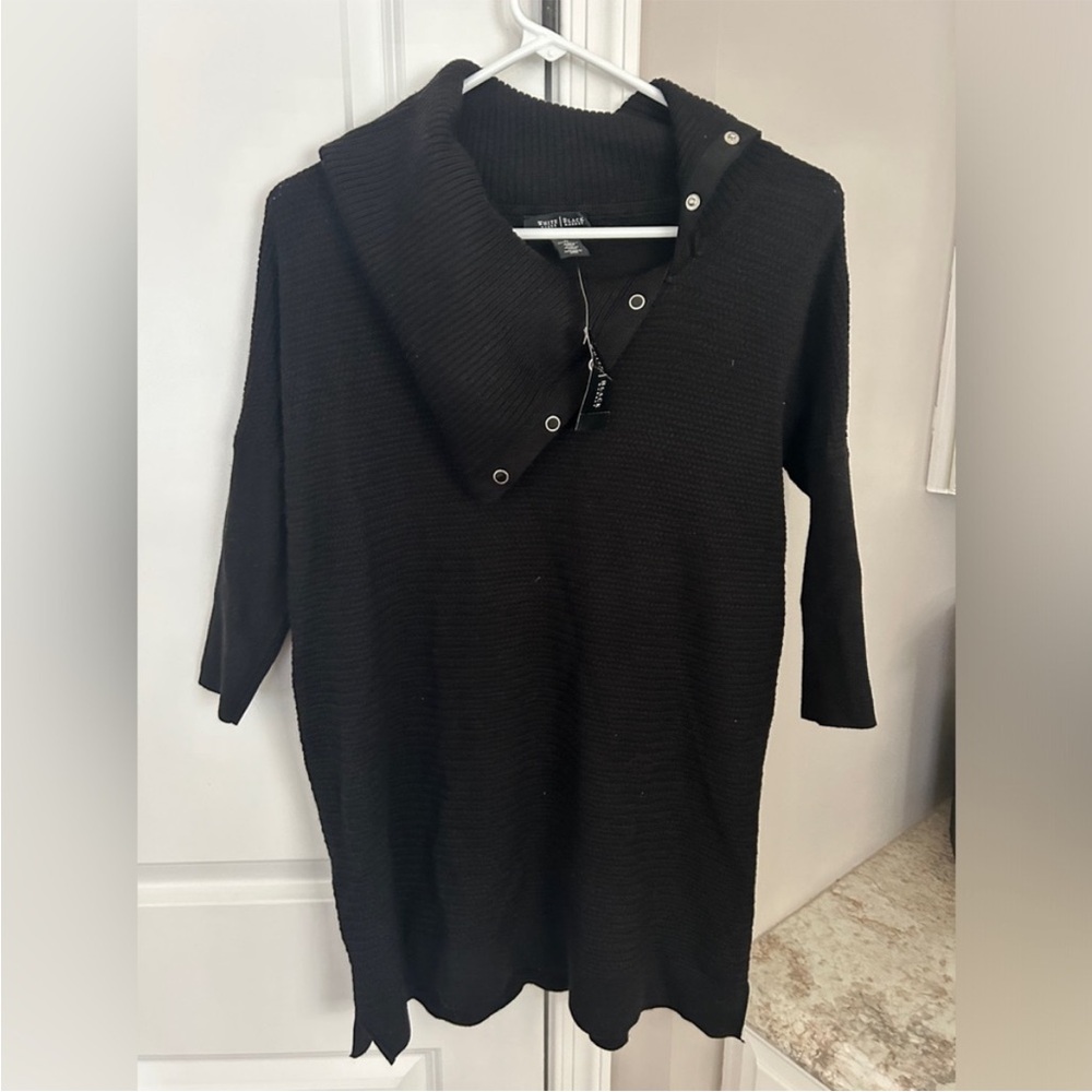 White House Black Market Black 3/4 Sleeve Turtleneck Tunic Sweater Medium